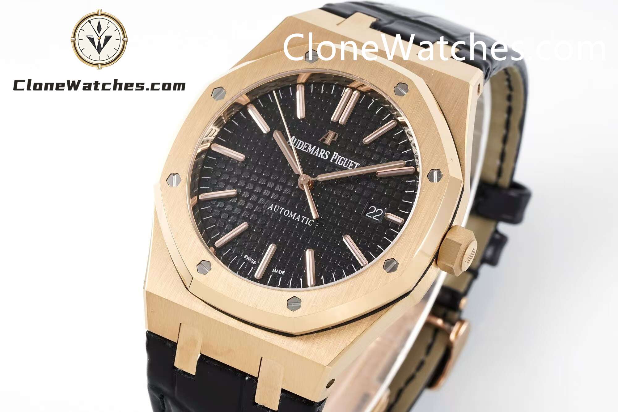 Audemars Piguet Super Clone Watches 1:1 Royal Oak Rose Gold 15400 Black Dial Rubber Strap - Image 18
