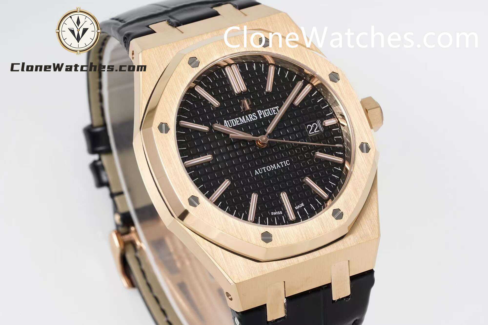 Audemars Piguet Super Clone Watches 1:1 Royal Oak Rose Gold 15400 Black Dial Rubber Strap - Image 3