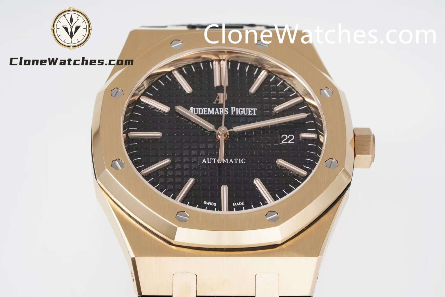 Audemars Piguet Super Clone Watches 1:1 Royal Oak Rose Gold 15400 Black Dial Rubber Strap - Image 7