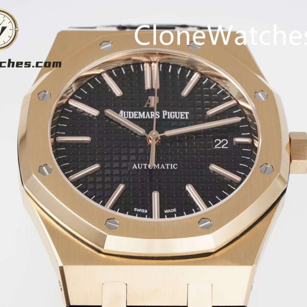 Audemars Piguet Super Clone Watches 1:1 Royal Oak Rose Gold 15400 Black Dial Rubber Strap - Image 6