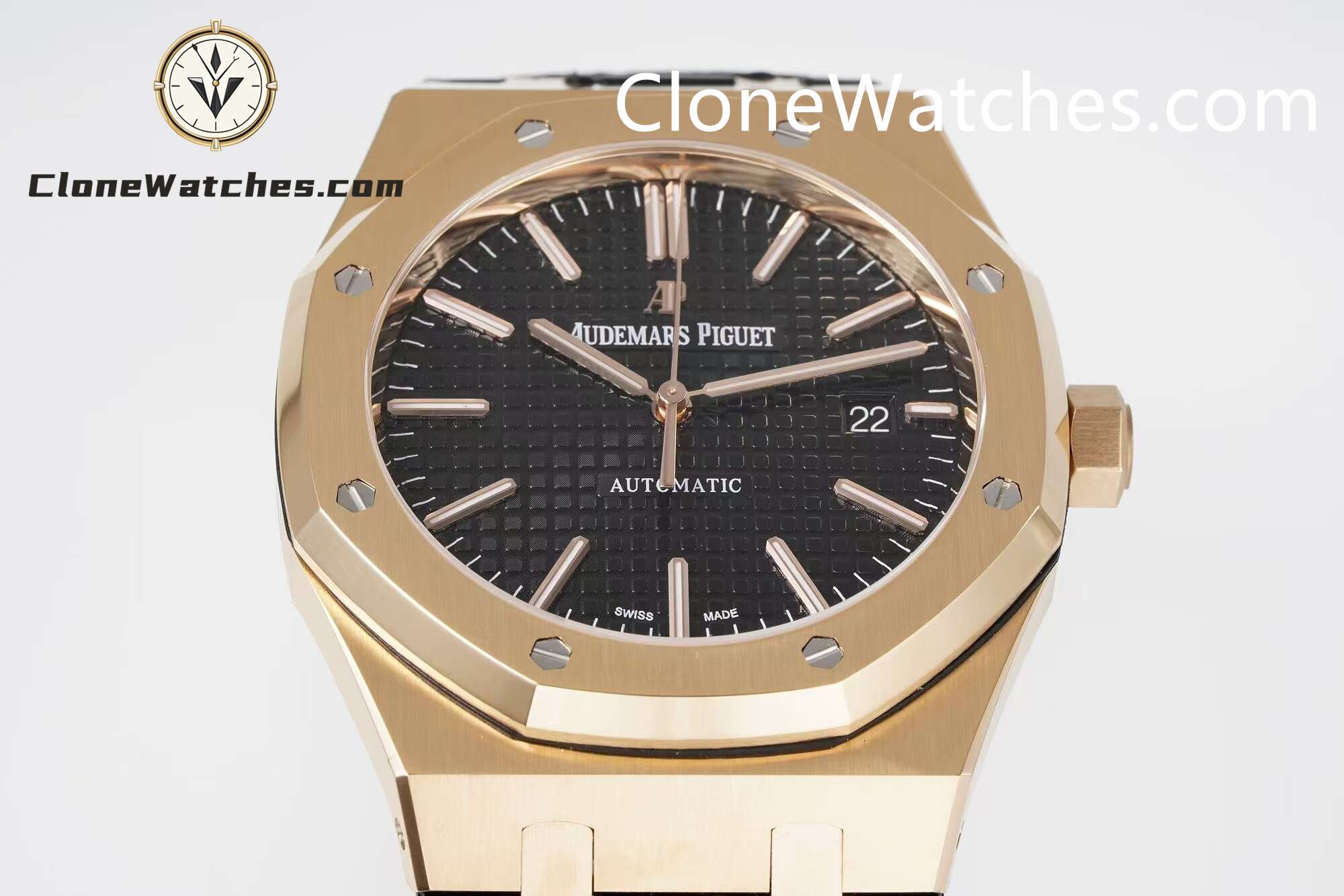 Audemars Piguet Super Clone Watches 1:1 Royal Oak Rose Gold 15400 Black Dial Rubber Strap - Image 5