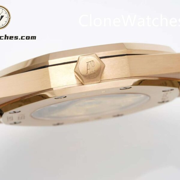 Audemars Piguet Super Clone Watches 1:1 Royal Oak Rose Gold 15400 Black Dial Rubber Strap - Image 9