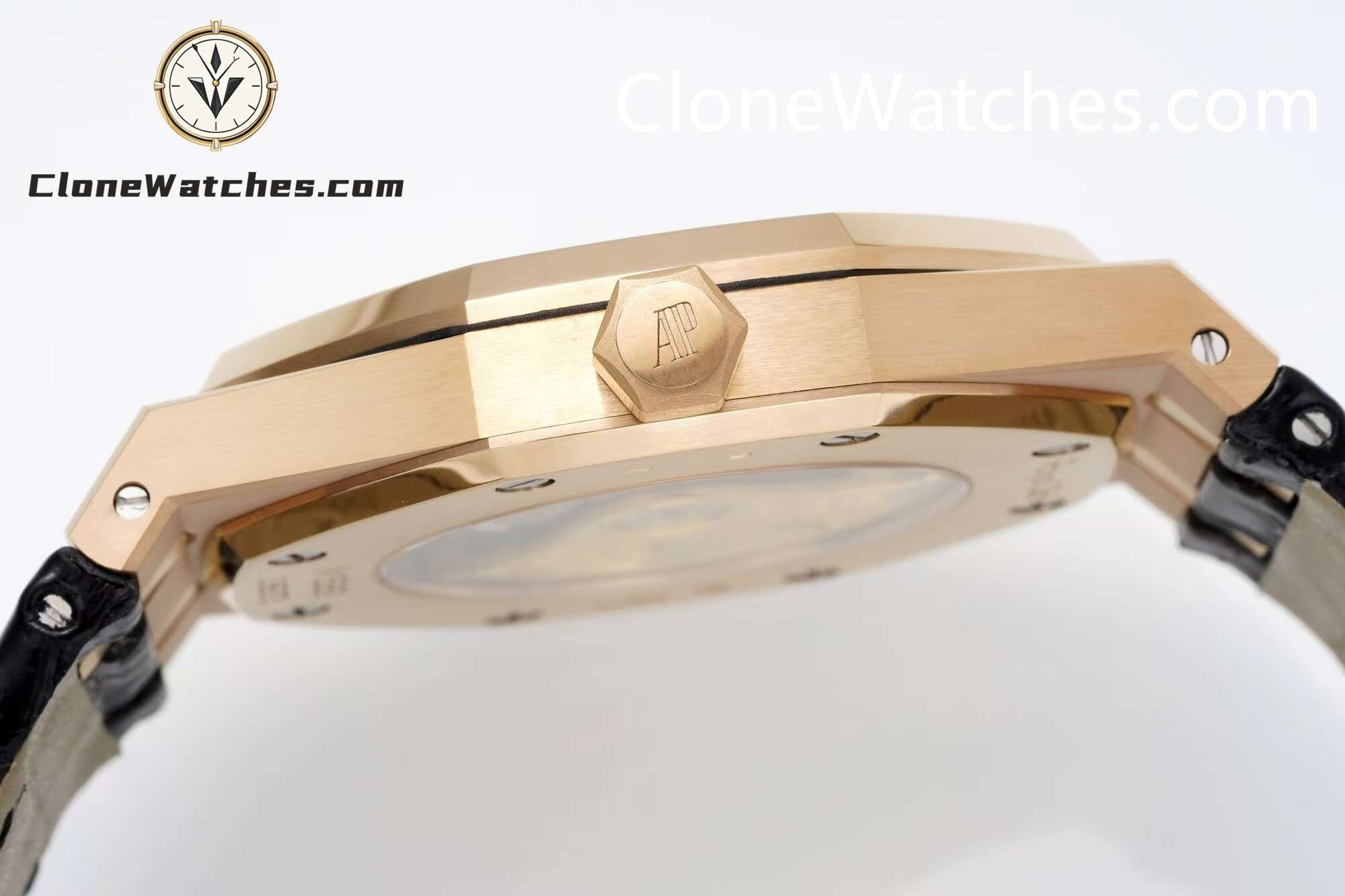 Audemars Piguet Super Clone Watches 1:1 Royal Oak Rose Gold 15400 Black Dial Rubber Strap - Image 8