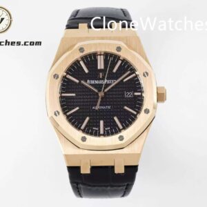 Audemars Piguet Super Clone Watches 1:1 Royal Oak Rose Gold 15400 Black Dial Rubber Strap