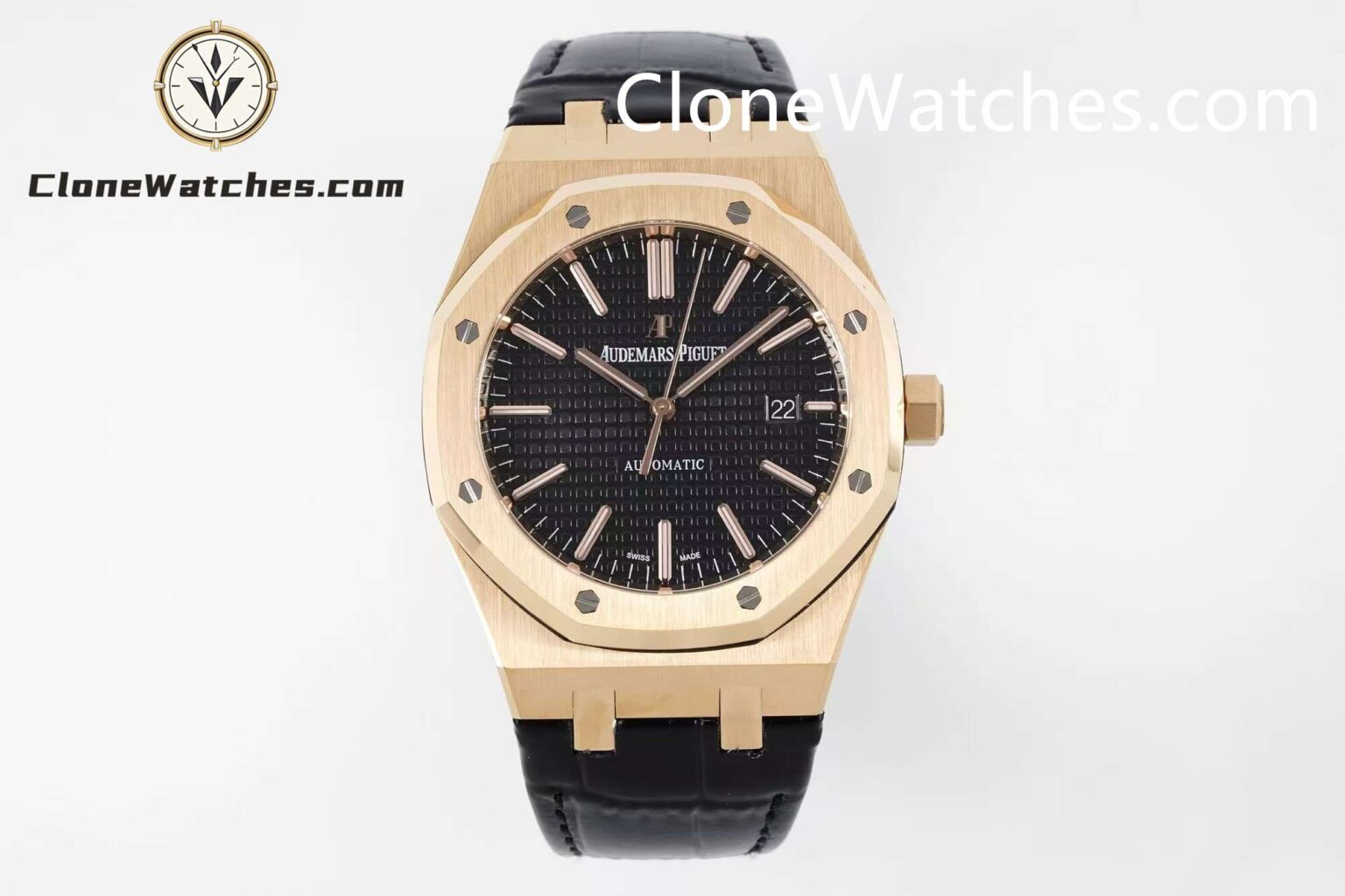Audemars Piguet Super Clone Watches 1:1 Royal Oak Rose Gold 15400 Black Dial Rubber Strap