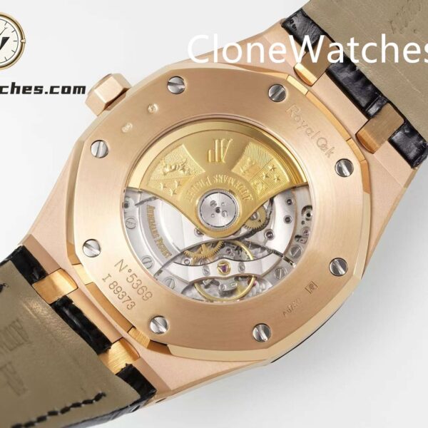 Audemars Piguet Super Clone Watches 1:1 Royal Oak Rose Gold 15400 Black Dial Rubber Strap - Image 13