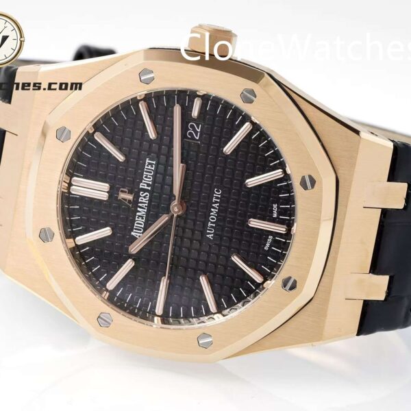 Audemars Piguet Super Clone Watches 1:1 Royal Oak Rose Gold 15400 Black Dial Rubber Strap - Image 17