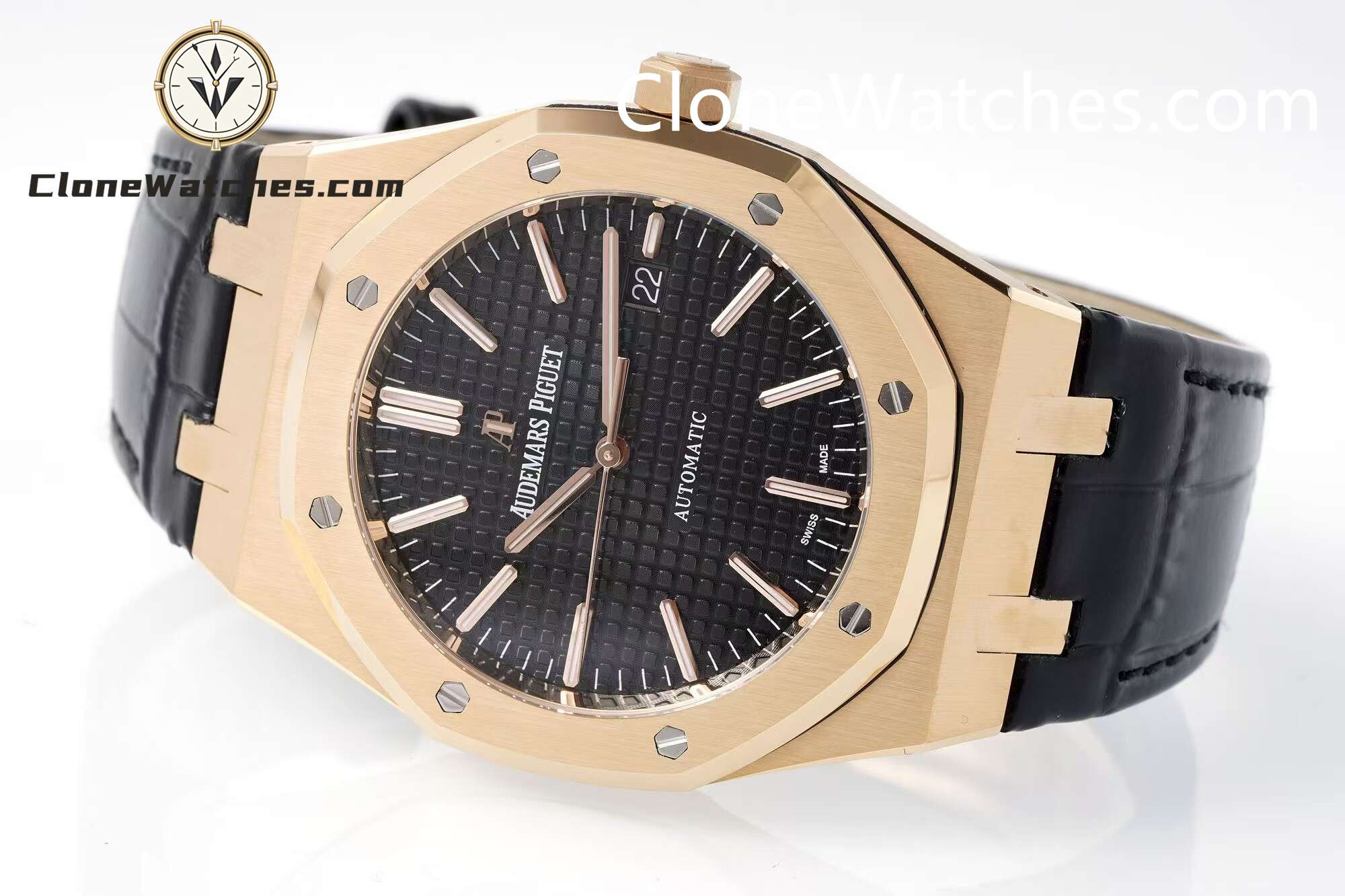Audemars Piguet Super Clone Watches 1:1 Royal Oak Rose Gold 15400 Black Dial Rubber Strap - Image 16