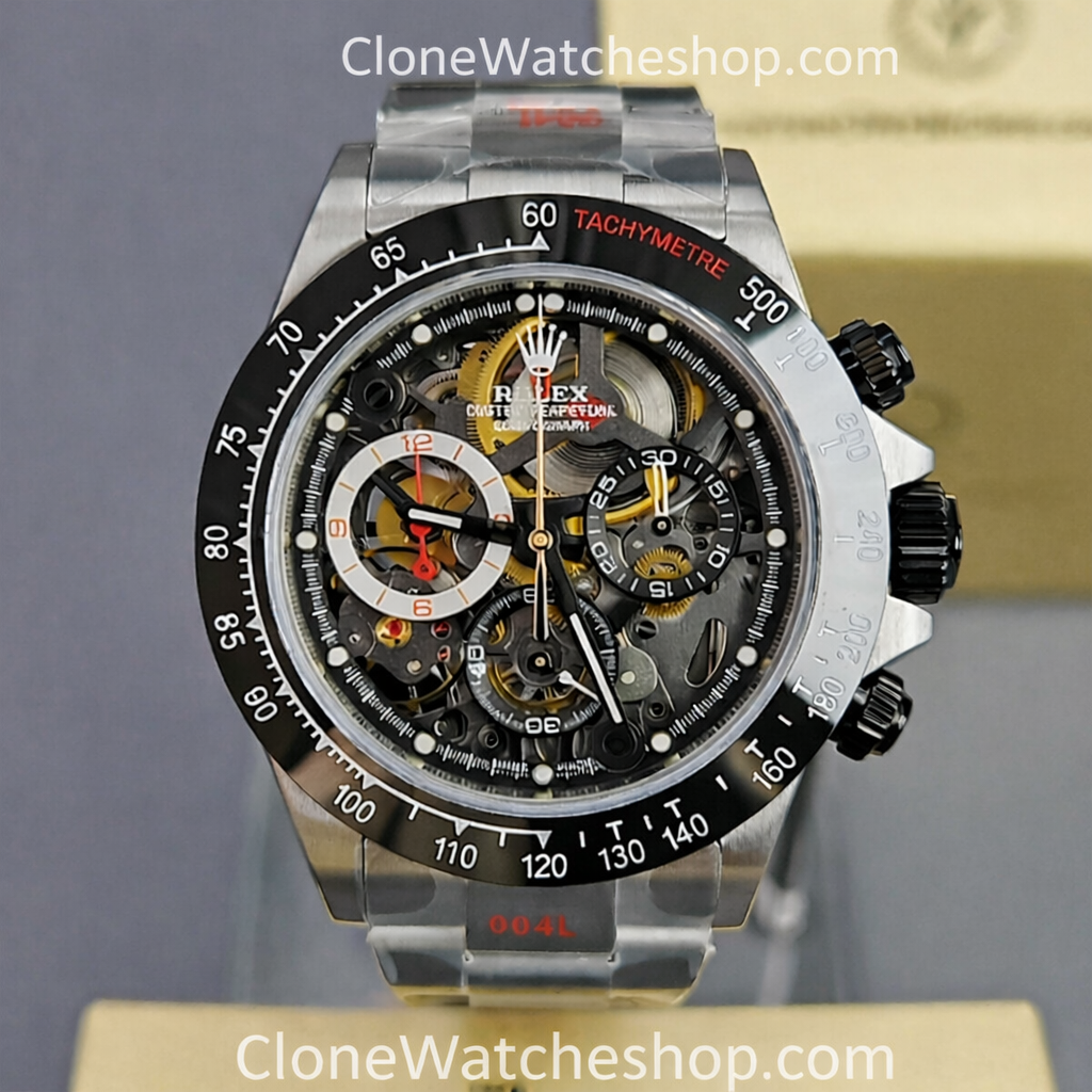 Modified Super Clone Watches 1:1 Sonic Rolex Daytona Black Skeleton Dial 4130