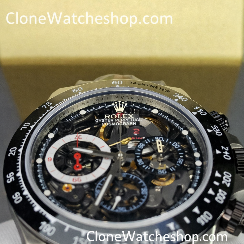 Modified Super Clone Watches 1:1 Sonic Rolex Daytona Black Skeleton Dial 4130 - Image 2