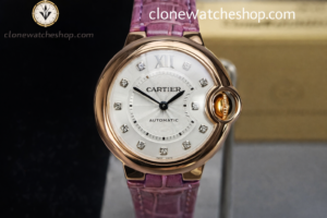 Cartier Super Clone Watches 1:1 Ballon Bleu de WE902040 Silver Dial Diamond Scale 33mm Leather Strap
