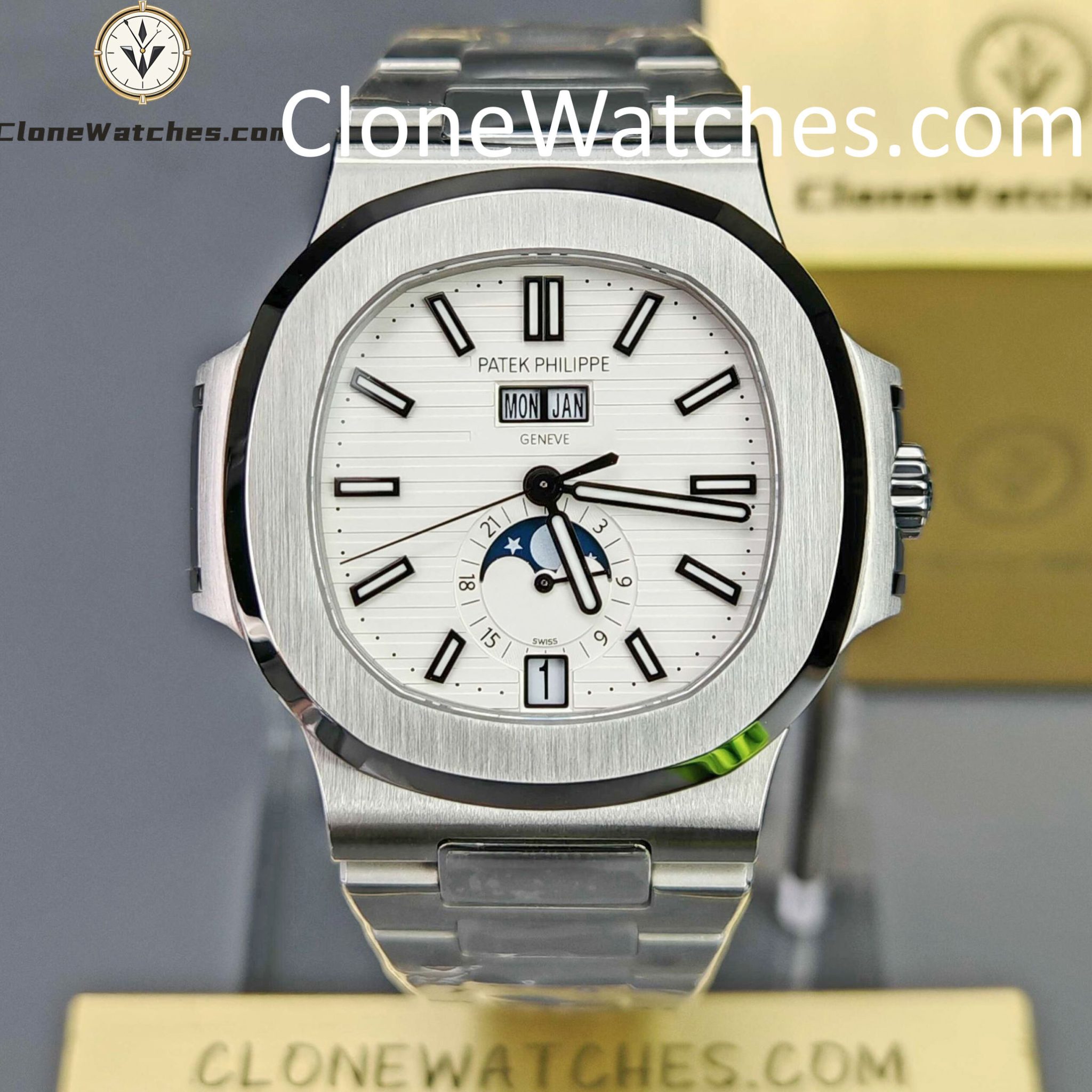 Patek Philippe Super Clone Watches 1:1 Nautilus Tiffany & Co 5726 Annual Calendar White Dial - Image 14