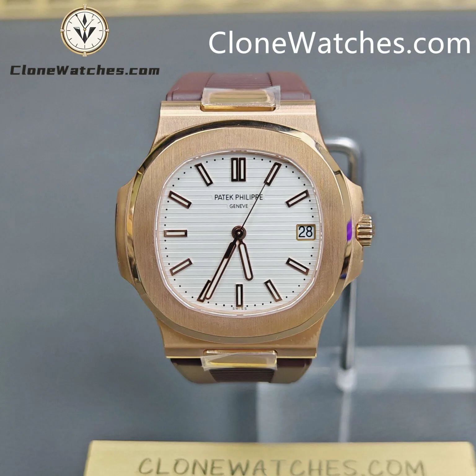 Patek Philippe Super Clone Watches 1:1 Nautilus 5711/1R White Dial Brown Rubber Strap - Image 13