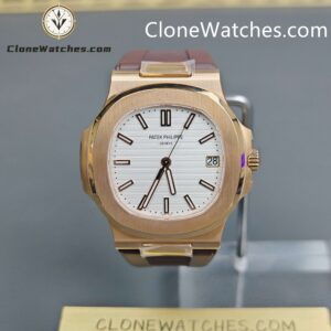 Patek Philippe Super Clone Watches 1:1 Nautilus 5711/1R White Dial Brown Rubber Strap