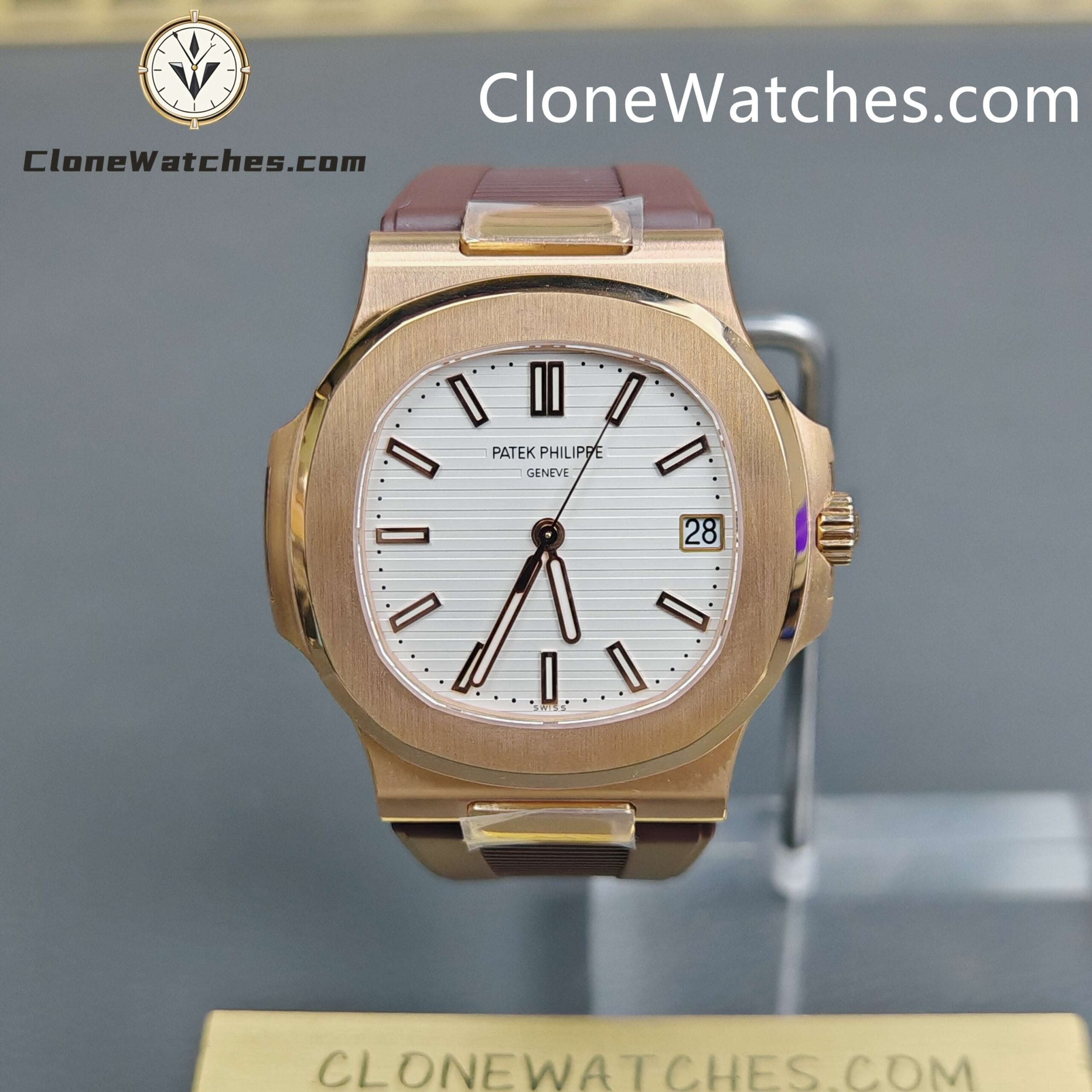 Patek Philippe Super Clone Watches 1:1 Nautilus 5711/1R White Dial Brown Rubber Strap