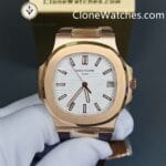 Patek Philippe Super Clone Watches 1:1 Nautilus 5711/1R White Dial Brown Rubber Strap - Image 6