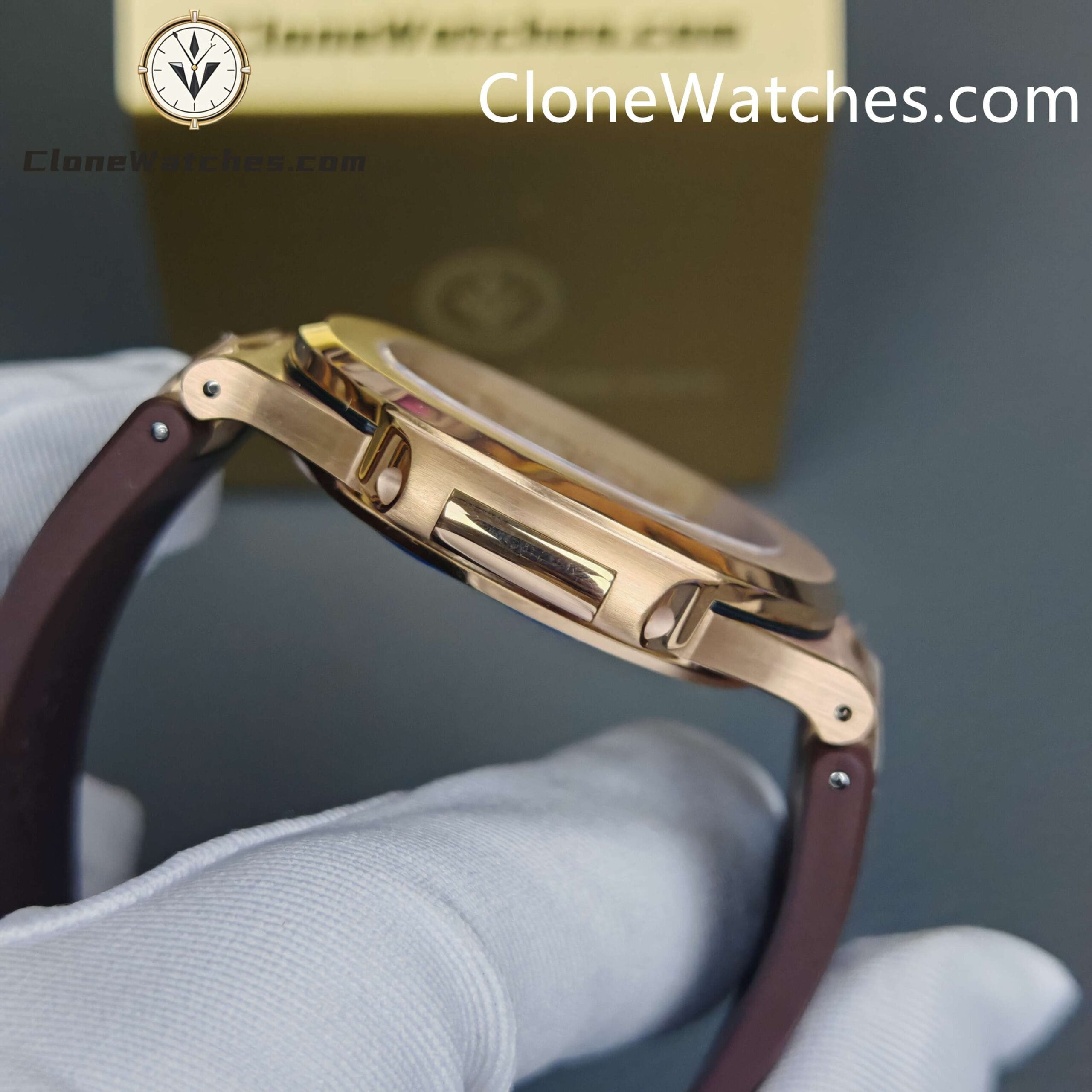 Patek Philippe Super Clone Watches 1:1 Nautilus 5711/1R White Dial Brown Rubber Strap - Image 9