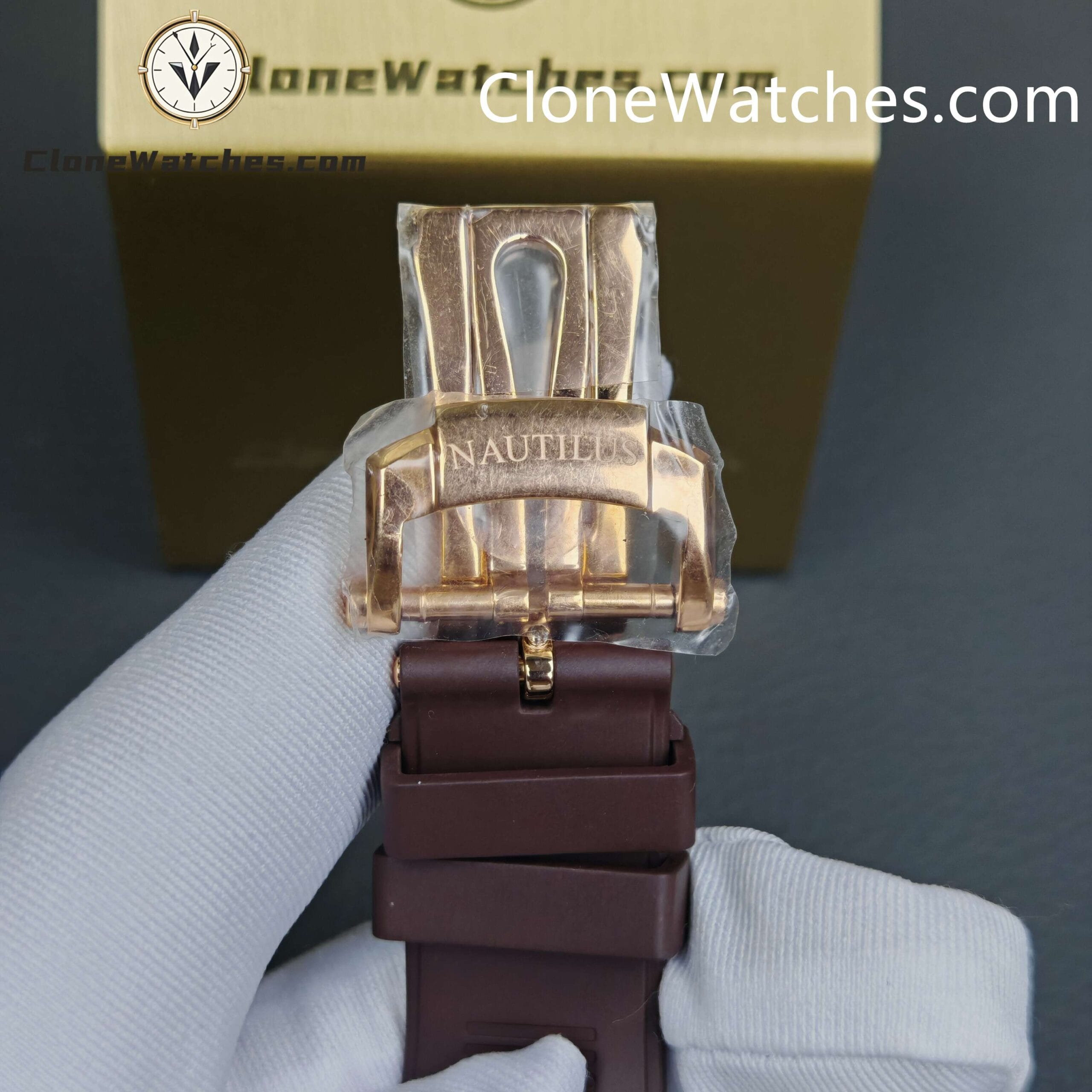 Patek Philippe Super Clone Watches 1:1 Nautilus 5711/1R White Dial Brown Rubber Strap - Image 10