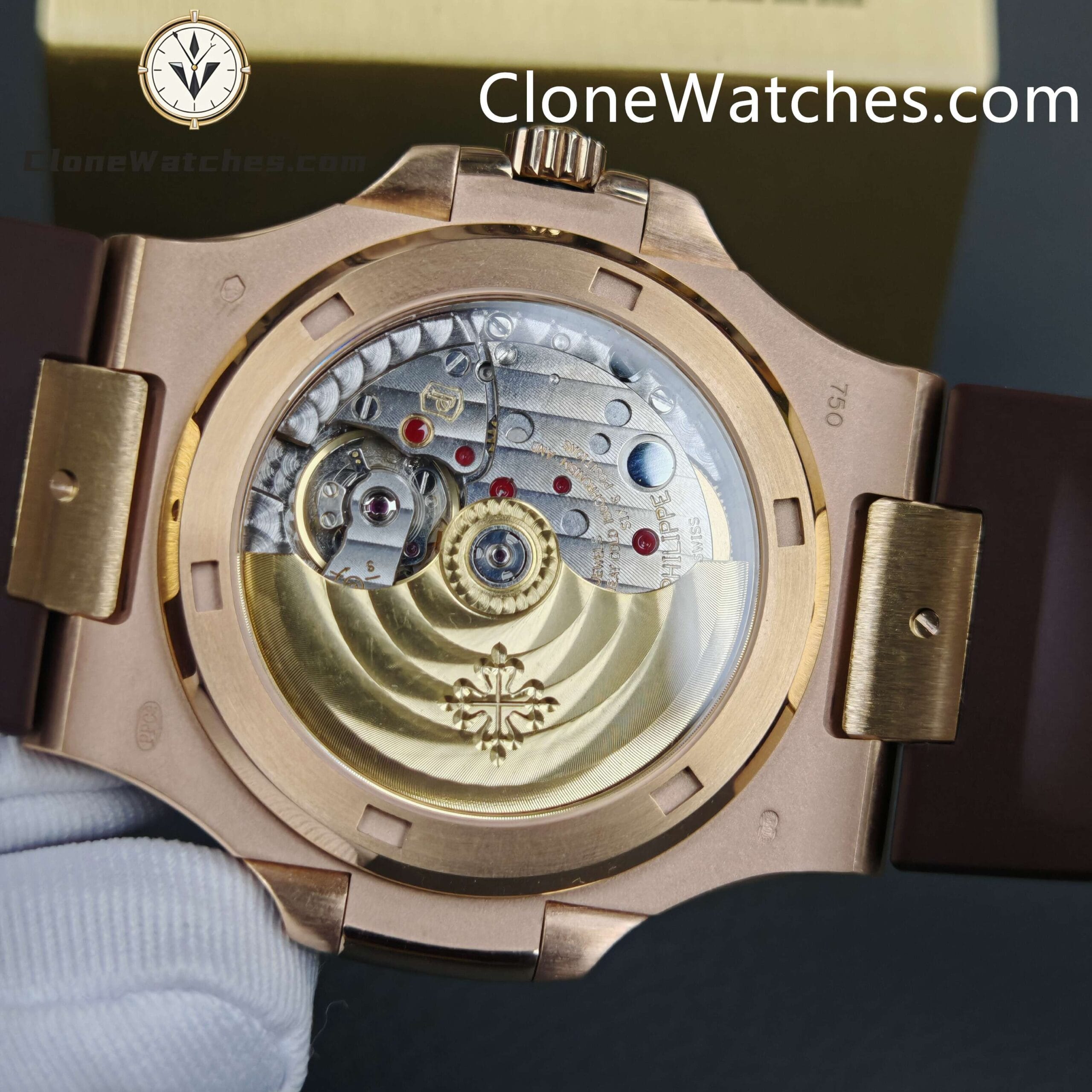 Patek Philippe Super Clone Watches 1:1 Nautilus 5711/1R White Dial Brown Rubber Strap - Image 12