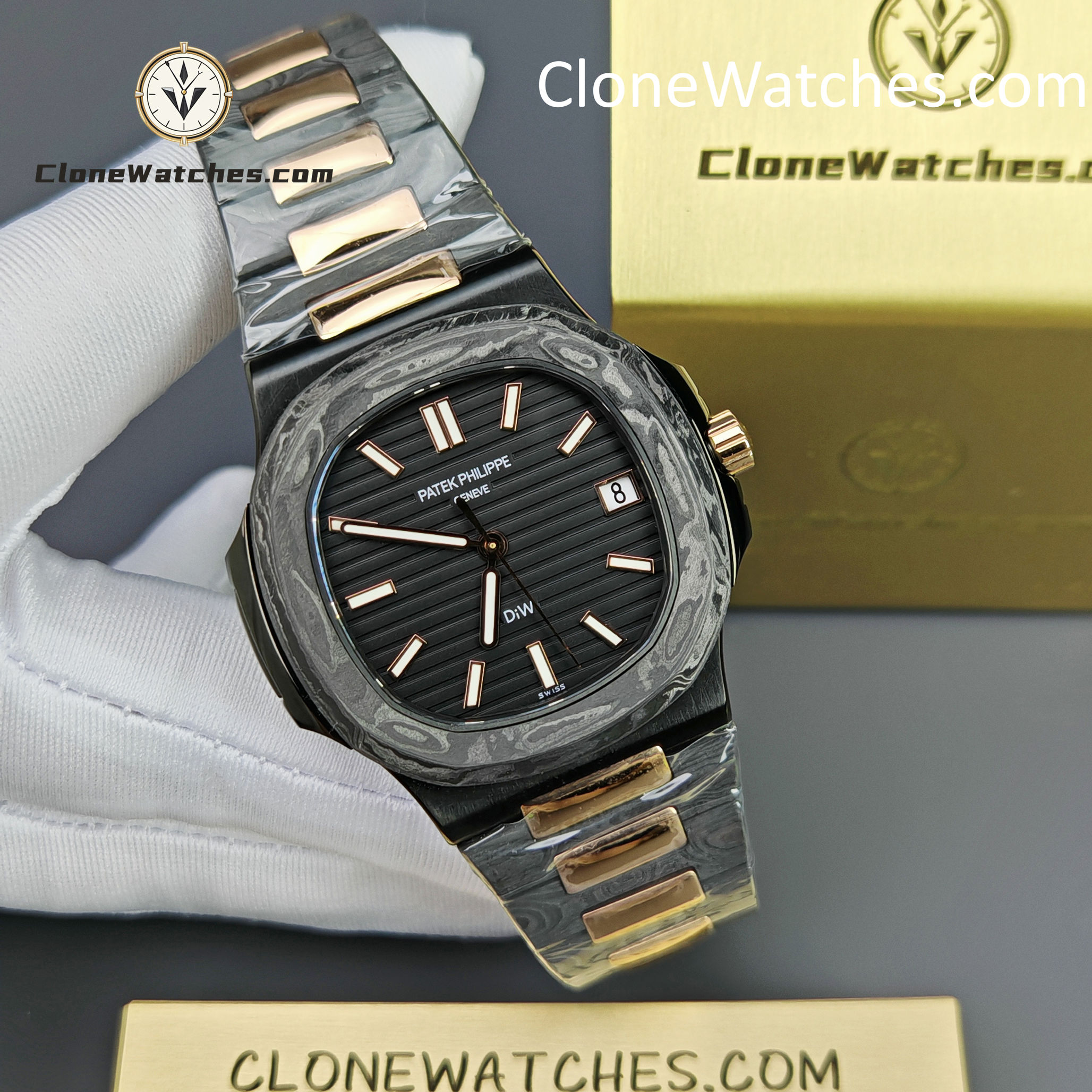 Modified Super Clone Watches 1:1 DiW Patek Philippe Nautilus 5711/1A “ROSE GOLD BLACK GRAIL" - Image 7