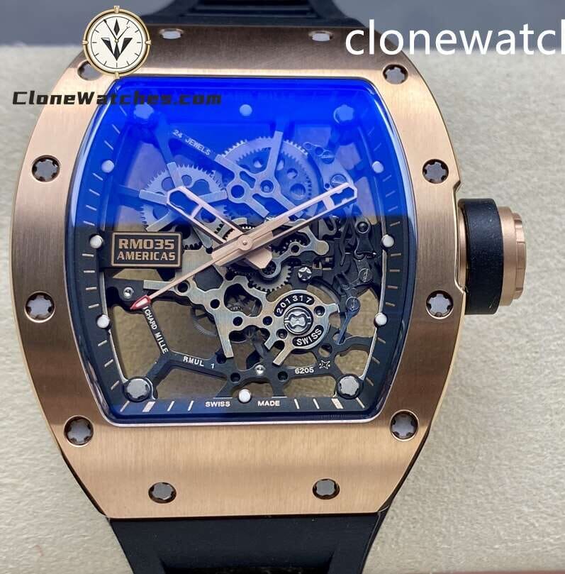 Richard Mille Super Clone Watches 1:1 RM 035 Americas Rose Gold Black Strap
