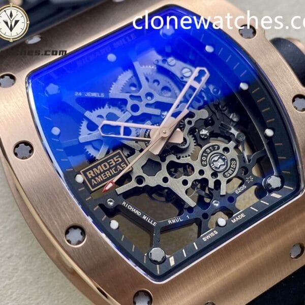 Richard Mille Super Clone Watches 1:1 RM 035 Americas Rose Gold Black Strap - Image 3