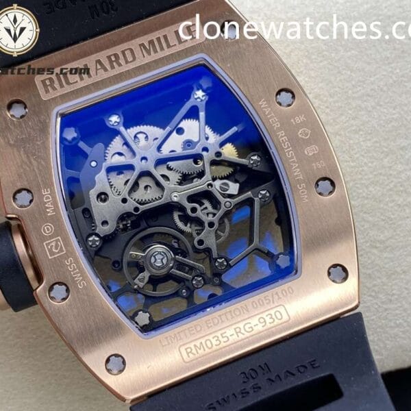 Richard Mille Super Clone Watches 1:1 RM 035 Americas Rose Gold Black Strap - Image 12