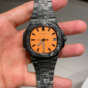 Modified Super Clone Watches 1:1 DiW Patek Philippe Nautilus 5711 “ALL CARBON BLACK” Orange Dial