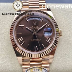 Rolex Super Clone Watches 1:1 Day Date Rose Gold Brown Roman Dial 40mm m228235-0002 3255 Movement
