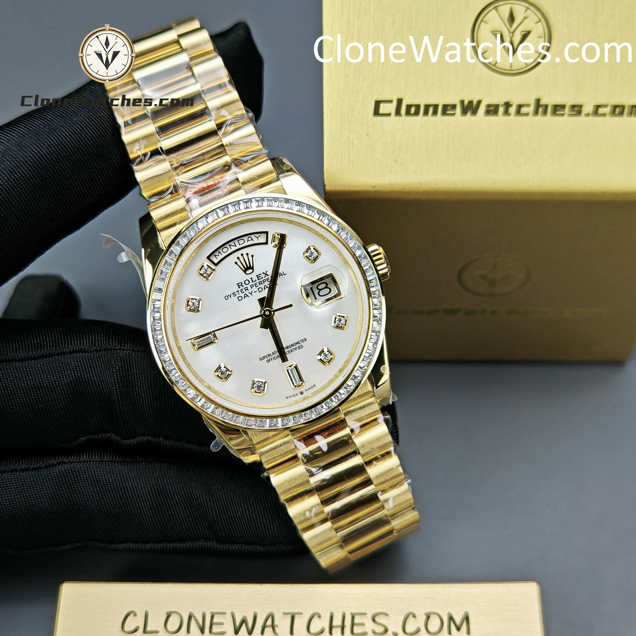Rolex Super Clone Watches 1:1 Day Date Mother of Pearl Diamond Dial m128398tbr-0004 3255 Movement 36 mm - Image 6