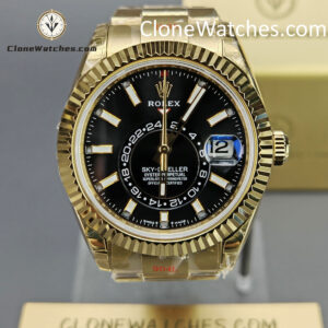 Rolex Super Clone Watches 1:1 Sky Dweller Yellow Gold Black Dial Oyster M336938-0002 9002 Movement
